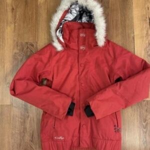 Oakley Red Hooded Jacket with Faux Fur Trim